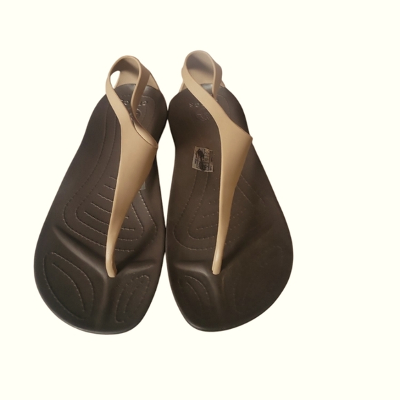 CROCS Women's Beige and Brown Flip Flop Thong Slingback Sandals W 10 - Picture 7 of 8